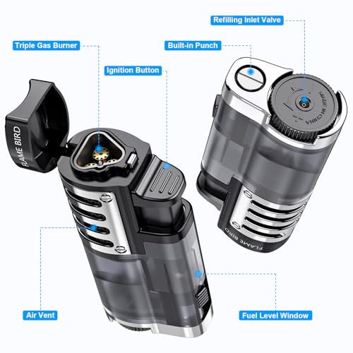Torch Lighter Butane Refillable Triple Jet Flame Torch Lighters, Windproof Adjustable Flame Butane Torch Lighter with Punch 2 Pack (Without Fuel) - Image 2
