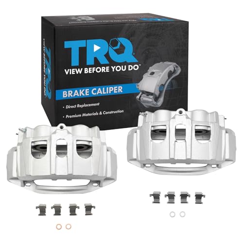 Image of TRQ Rear Brake Caliper Set Zinc Coated Brackets Hardware Compatible with 2008-2014 Ford E-150 2008-2014 E-250 2008-2019 E-350 Super Duty