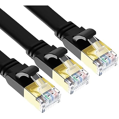 Yauhody CAT 8 Ethernet Cable, 10ft 3 Pack High Speed 40Gbps 2000MHz 26AWG Flat SFTP Internet Network LAN CAT8 Cable with Gold Plated RJ45 for Gaming, Router, Modem,Laptop,PS5/4,PC (10ft/3 Pack/Black) Cover