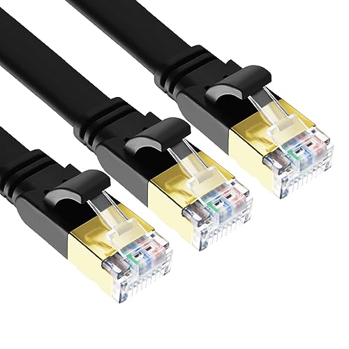 Yauhody CAT 8 Ethernet Cable, 1.5ft 3 Pack High Speed 40Gbps 2000MHz Flat SFTP Network Cable with Gold Plated RJ45 Connector,CAT8 Internet LAN Patch Cord for Gaming,Routers,Modems (1.5ft/3 Pack/Black)