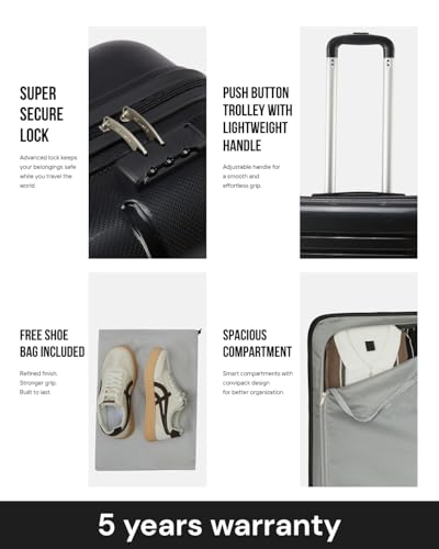 Image of SNITCH Loop Medium Size Black Polypropylene Hard Travel Suitcase - Suitcase Medium Size & Luggage with 4 Wheels, Secure Lock & Free Shoe Bag