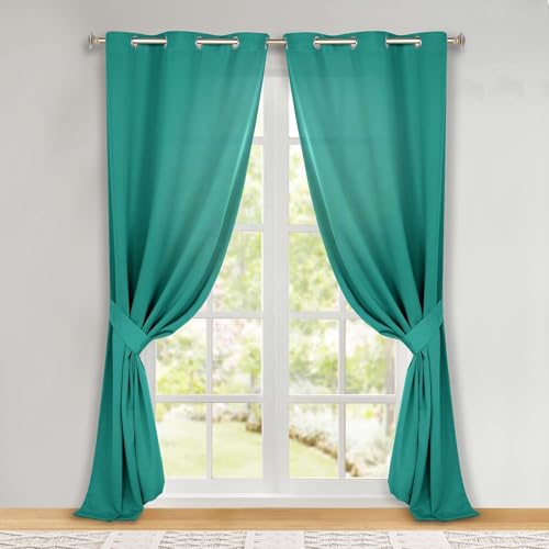 SUPERIOR Semi Blackout Curtains - Solid Color - 46" x 108" - Grommet Header - Thermal Insulated, Sun Blocking & Room Darkening Drapes for Bedroom, Living Room - Set of 2 Panels - Teal