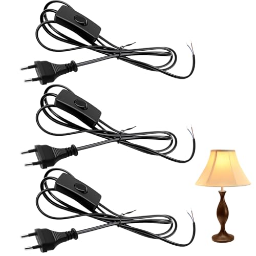 Lot de 3 Cordon Avec Interrupteur et fiche, Câble de raccordement avec prise 1,8 m, Câble avec interrupteur pour lampes, Lampes de table et applications...