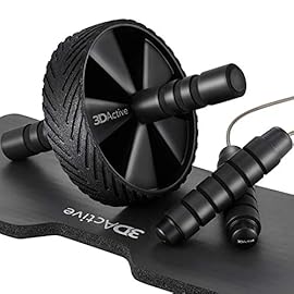 3DActive Ab Roller Wheel with Jump Rope and Knee Mat. Home Gym Exercise Equipment for Abs Workout, Core Training and Cardio Workouts.