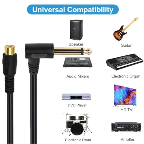 Cable de audio RCA a 6,35 mm mono con conector TRS de 90 grados y 30 cm 5