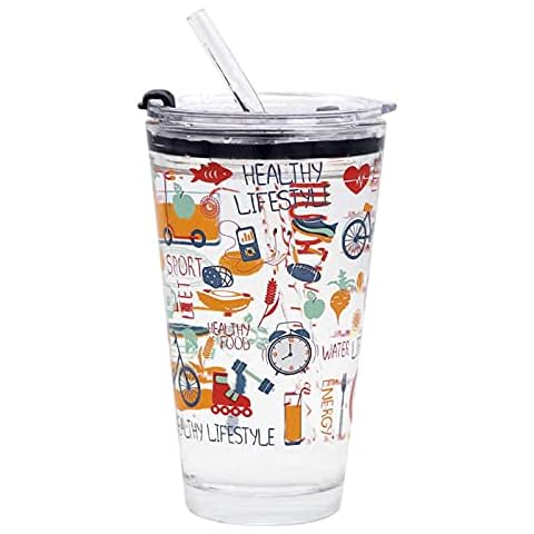 opjgw Recycled Glass Cup with Handle and Straw Cover