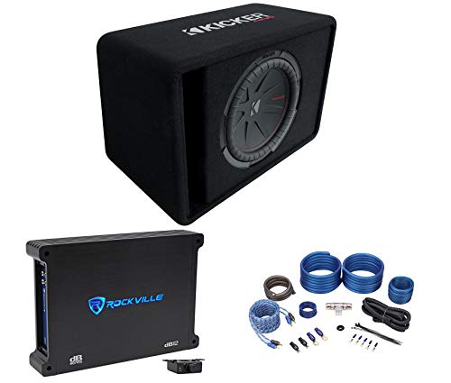 KICKERKicker 48VCWR122 COMP12 12 1000W Car Subwoofer Bundle with Rockville dB12 2000 Watt Peak500w CEA rated RMS Mono 2 Ohm Amplifier Car Amp & Rockville RWK41 Installation Wire Kit (3 Items)