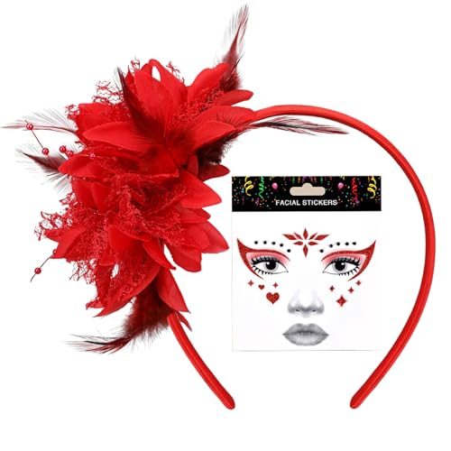 EUYKQNOI Bandeau Plumes de Fleur Artificielle, Années 1920 Fascinateur Plumes pour Femmes, Vintage Serre Tete Rouge, 1920S Accessoires Cheveux pour Cocktail...