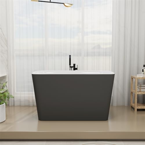 Image of 47 inch Lucite Acrylic Freestanding Bathtub，Square Shape Janpanese Soaking Tub with Seat Desgin,Toe-tap Chrome Right Drain, Slotted Overflow, cUPC Certified, 37 Gray