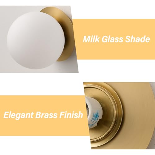 Image of Modern Gold Globe Wall Sconce，Single Light with Milk Glass Shade | 6 inch Minimalist Spherical Vanity Sconces,Contemporary Small Brass Ball Lights Fixture for Entryway Bedside Bathroom,E26 Base