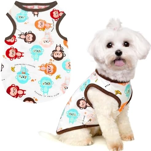 PETCARE Cartoon Dog Shirts for Small Dogs Cute Dog Clothes Brown Monkey Tshirt Soft Cotton Puppy Pajamas Breathable Sleeveless Pet Tank Top Spring Summer Dogs Clothes for Chihuahua Yorkie Shih Tzu