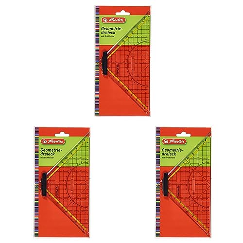 Herlitz Geometrie-Dreieck groß mit Griff, 1 Stück in Klarsichtpackung (Packung mit 3)