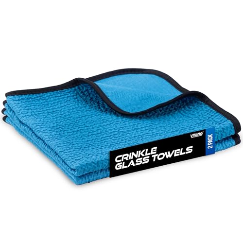 VIKING Glass Microfiber Cleaning Cloth for Car and Home 2 Pack, Glass Towels for Mirror, and Picture Frames, and Car Detailing Kit, 16 inch x 16 inch, Blue