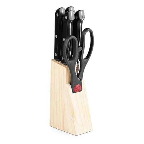 Blase enterprise Stovekraft Angular Holder Shears Kitchen Knifes 6 Piece Set with Wooden Block (Stainless Steel)