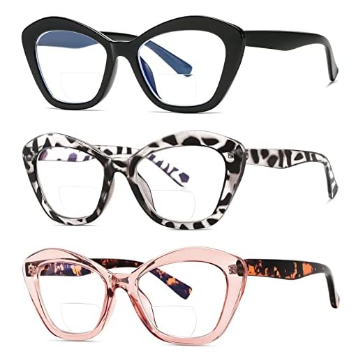 LKEYE Óculos De Leitura Bifocais Femininos Com Bloqueio Luz Azul, Para Computador, Armação Grande E Transparente, Estilo Olho Gato, Sem Linhas, Grandes Elegantes Mulheres, Pacote 3 Unidades + 1,25