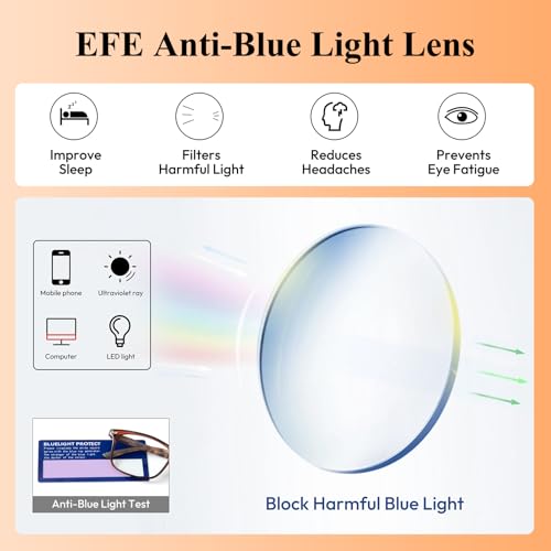 EFE Men’s Blue Light Blocking Readers +2.0, Lightweight Frame Reading Glasses 4-Pack with Case & Bonus UV400 Sunglasses, Spring Hinges — view 4