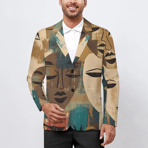 African Faces Art Masks Classic Suits Blazer for Men Business Tuxedo Jacket Sport Coat Two Buttons2