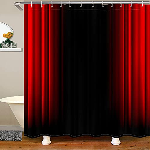 Loussiesd Abstract Ombre Shower Curtain Red and Black Bath Curtain Modern Waterproof Polyester Bathroom Curtains with 12 Hooks 59x71 Inch