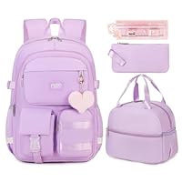 qodbopack 3PCS Student Backpack For School Women College Middle High Teen Girls Bookbag Waterproof Laptop Bag, Purple