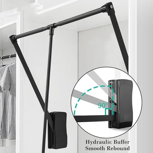 Adjustable Wardrobe Lift Rail Organizer with Pneumatic Buffer System - Telescopic Storage Solution for Wardrobes, 550x1250mm