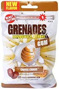 Grenades, Explosively Intense Sugar Free Chewing Gum (Coffee Chaos, 1 Pack)