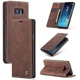 SLWYF Handyhülle für Samsung Galaxy S8 Plus Hülle Premium Lederhülle Klappbar Flip Hülle Tasche Magnet Kartenfach Standfunktion Klapphülle Schutzhülle für Samsung Galaxy S8 Plus, Kaffee