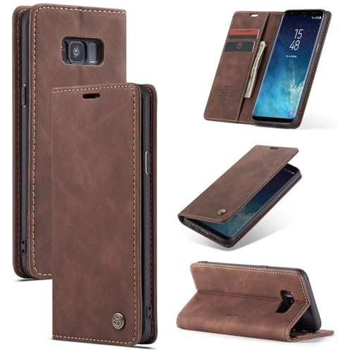 SLWYF Handyhülle für Samsung Galaxy S8 Plus Hülle Premium Lederhülle Klappbar Flip Hülle Tasche Magnet Kartenfach Standfunktion Klapphülle Schutzhülle für Samsung Galaxy S8 Plus, Kaffee