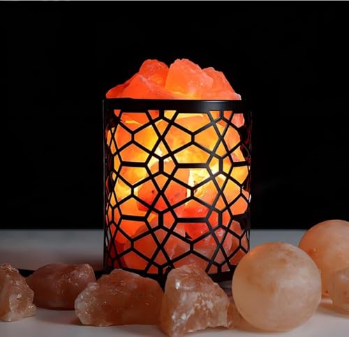 Himalayan Salt Lamp, Salt Rock Lamp Natural Night Light in Forest Design Metal Basket with Dimmer Switch, 25Watt Bulbs & ETL Cord