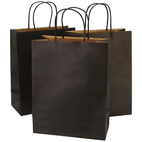 Ronvir 100Pcs Gift Bags Large, 10x5x13 Inches Black Gift Bags Bulk, Recycled Paper Bags With Handles, Kraft Bags For Shopping, Business, Christmas, Wedding, Birthday, Retail, Holiday, Retail Cover