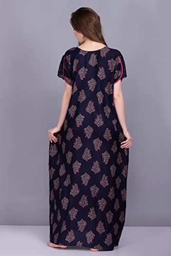Image of Women's Alpine Botanical Leaves Print Maxi Nightgown with Pocket