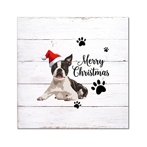 Plaque bois Akita Inu Noël pour égayer une salle de bain triste