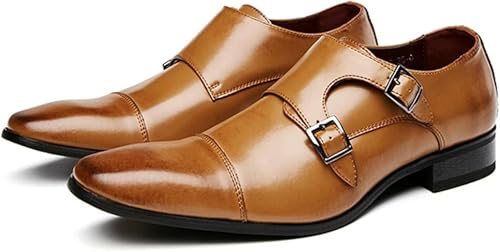 Men's Double Belt Loafers, Formal Square Toe Business Dress Shoes, Office Oxford Comfortable Wedding Shoes2