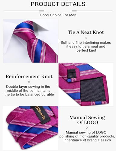 Image of DiBanGu Mens Tie Silk Plaid Striped Necktie and Pocket Square Cufflinks Tie Clip Set with Gift Box Formal Wedding Party