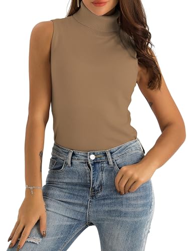 Image of Spicy Sandia Women Stretchable Turtleneck Knit Sleeveless Slim Fit Sweater