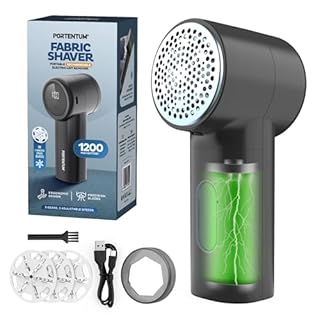 PORTENTUM Fusselrasierer Elektrisch – LED-Anzeige, 3 Stufen 9.000 U/Min, 6-Klingen-Kopf, 2 Std. Laufzeit, Fusselentferner USB-C Wiederaufladbar, Kompakt und Leistungsstark für Kleidung & Haushalt