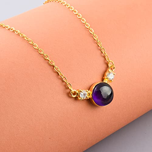 Agira Amethyst Pendant Necklace With Cubic Zirconia, Crystals Women Jewelry, Bezel Necklace, Birthstone, Round Cab, 18" #TOP2