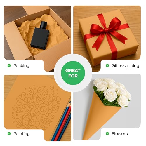Image of Orange Kraft Paper Roll 12 inch x 1200 inch (100 feet) with Cutter - USA-Made Wrapping Paper for Packing, Moving, Shipping & Crafts /Arts - 100% Recyclable Natural Craft Material by IDL Packaging | Wrapping Paper for Packing, Moving, Shipping & Crafts /Arts - 100% Recyclable Natural Craft Material by IDL Packaging