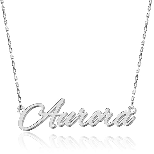 UMAGICBOX Collar de Plata Personalizado con Nombre Aurora - Colgante de Acero Inoxidable Grabado a Medida para Mujeres - Regalo para Cumpleaños, Aniversarios, Graduaciones y Día de San Valentín