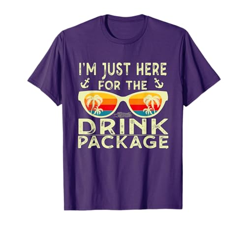 Funny Cruise I'm Just Here For The Drink Package T-Shirt, Small, Black