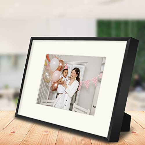 Golden State Art, 9X12 Metal Wall/Tabletop Photo Frame Collection, Black Picture Frame With Ivory Color Mat For 6X8 Picture, Aluminum Frame With Real Glass #TOP7