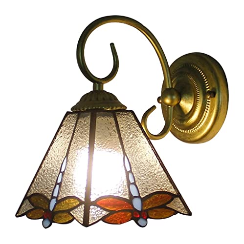 HLTYGWX Lampade da parete Applique Lampada da letto, Lampada da parete, Lampada da parete barocca, Stile, Libellula in vetro colorato, Lampada da parete retrò mediterranea, Adatta per camera da letto,