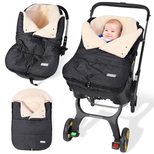 Image of Orzbow Winter Car Seat Covers for Babies, Universal Baby Car Seat Bunting Bag with Adjustable Collar, Waterproof Carseat Cover with Zipper, Warm Berber Fleece, Detachable & Machine Washable, Dark Grey