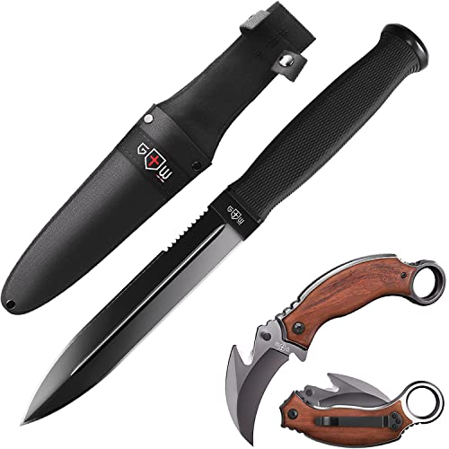 Bundle of 2 Items - Karambit Knife - Karambit Folding Knife - Folding Karambit Knives - CSGO Raptor Claw Knifes - Best EDC Survival Camping Hiking Military Tool Sharp Belt Boot Knives Gift for Men - Grand Way