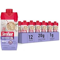 SlimFast Protein Shake, Vanilla- 20g Protein, Meal Replacement Shake Ready to Drink, High Protein with Low Carb and Low Sugar, 24 Vitamins and Minerals, 12 Count (Pack of 1) (Packaging May Vary)