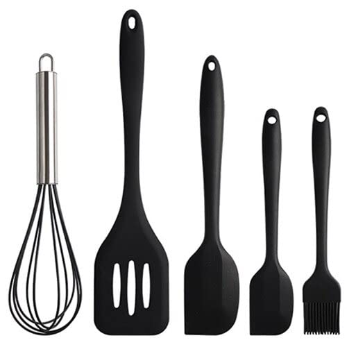 Jogo, Kit de Utensílios Em Silicone e Inox Para Cozinhar 5 Peças Cozinha