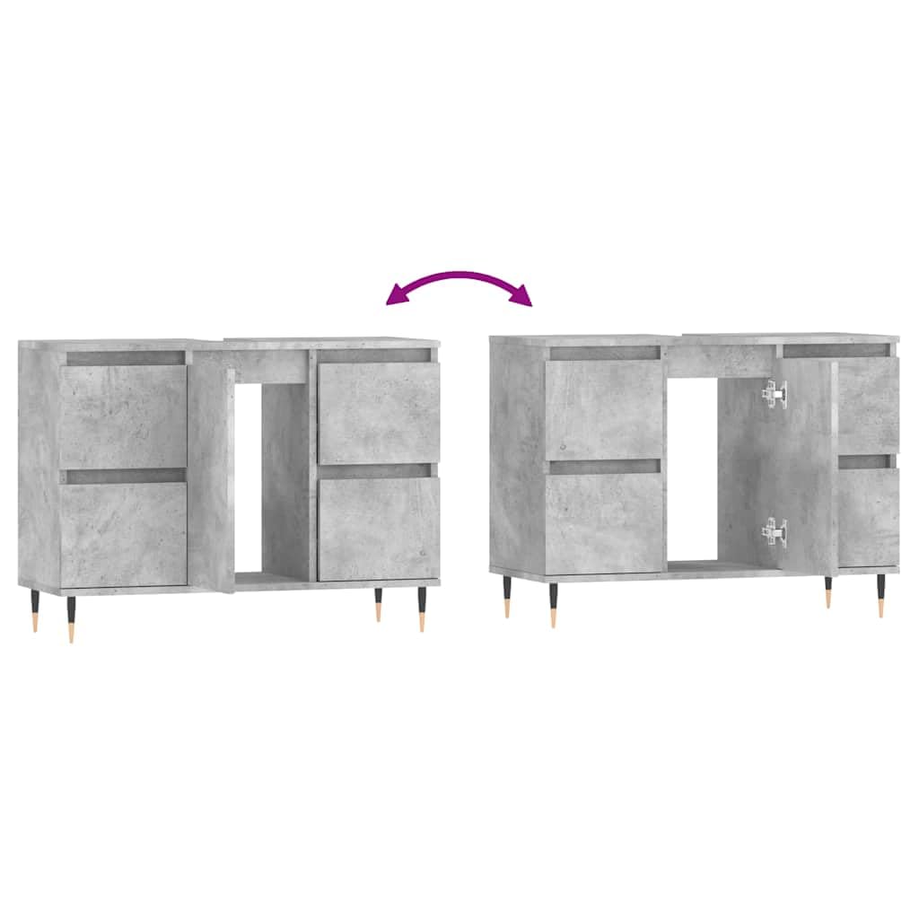 Mueble de Baño en Madera de Ingeniería Gris Hormigón 80x33x60 cm con 4 Cajones y Compartimento, Armario de Almacenaje con Puerta Ajustable y Patas de Hierro para Estabilidad,