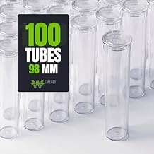 W Gallery 100 Clear 98mm OPEN CAP Pop Top Tubes - Airtight Smell Proof Containers - Plastic Medical Grade Prescription Bottles for Pills Herbs Flowers Supplements, Bulk Pack, Not Glass Jars