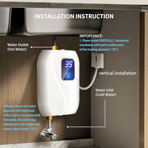 Tankless Water Heater Electric 110V, 3000W Instant Water Heater Under Sink, On Demand Hot Water Heater Electric with Digital Display, Electric Mini Water Heater for Kitchen Bathroom Washin