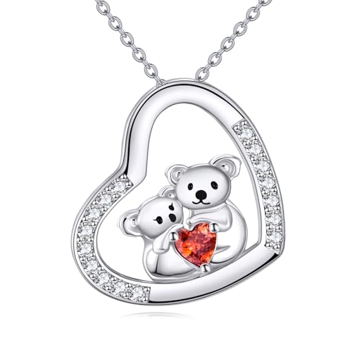 Collier koala pour femme en argent sterling - Bijou koala mignon - Pendentif en forme de cœur - Cadeau pour femme et fille, Argent sterling, Zircone cubique