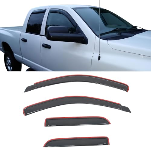 IKON MOTORSPORTS in Channel Window Visors Compatible with 2002-2008 Dodge Ram 1500 Quad Cab 2003-2009 Ram 2500 3500 Quad Cab, Slim Style Acrylic Smoke Rain Guards, Side Window Wind Deflectors 4PCS